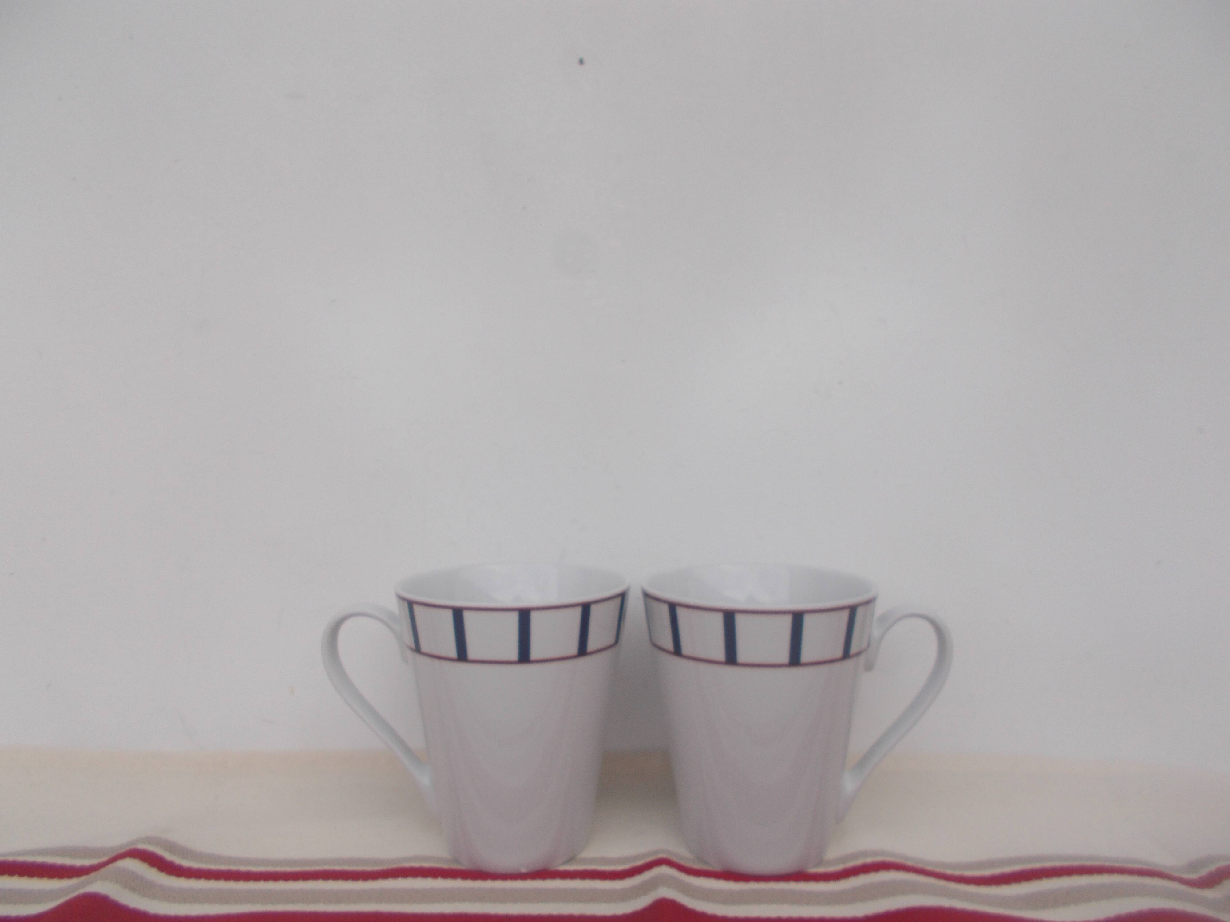 2 Basque blue and red porcelain mugs