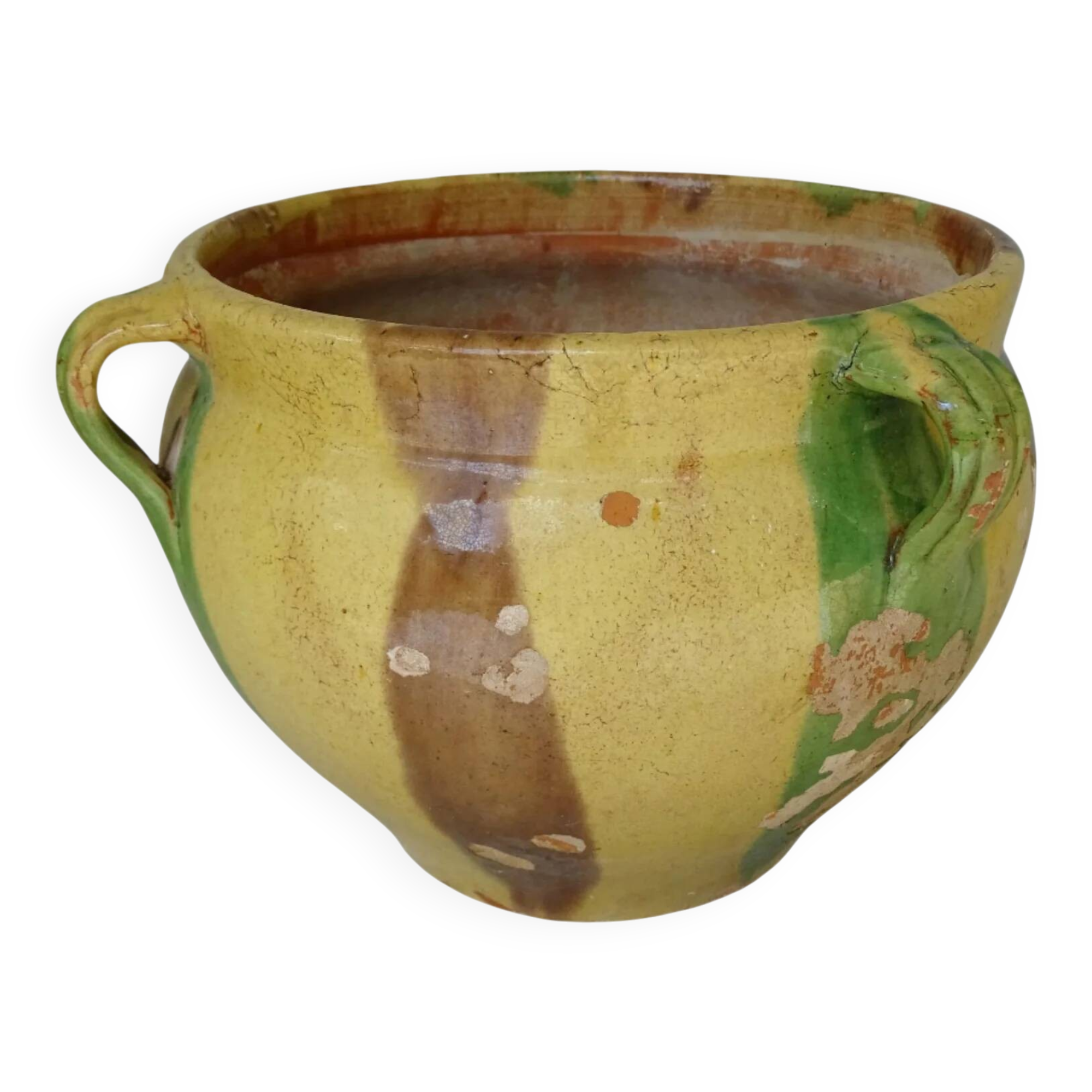 Pot de fleurs ancien en terre cuite émaillée de Castelnaudary, France