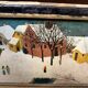 Antique chest hand-painted with a snowy village scene and a starry interior.