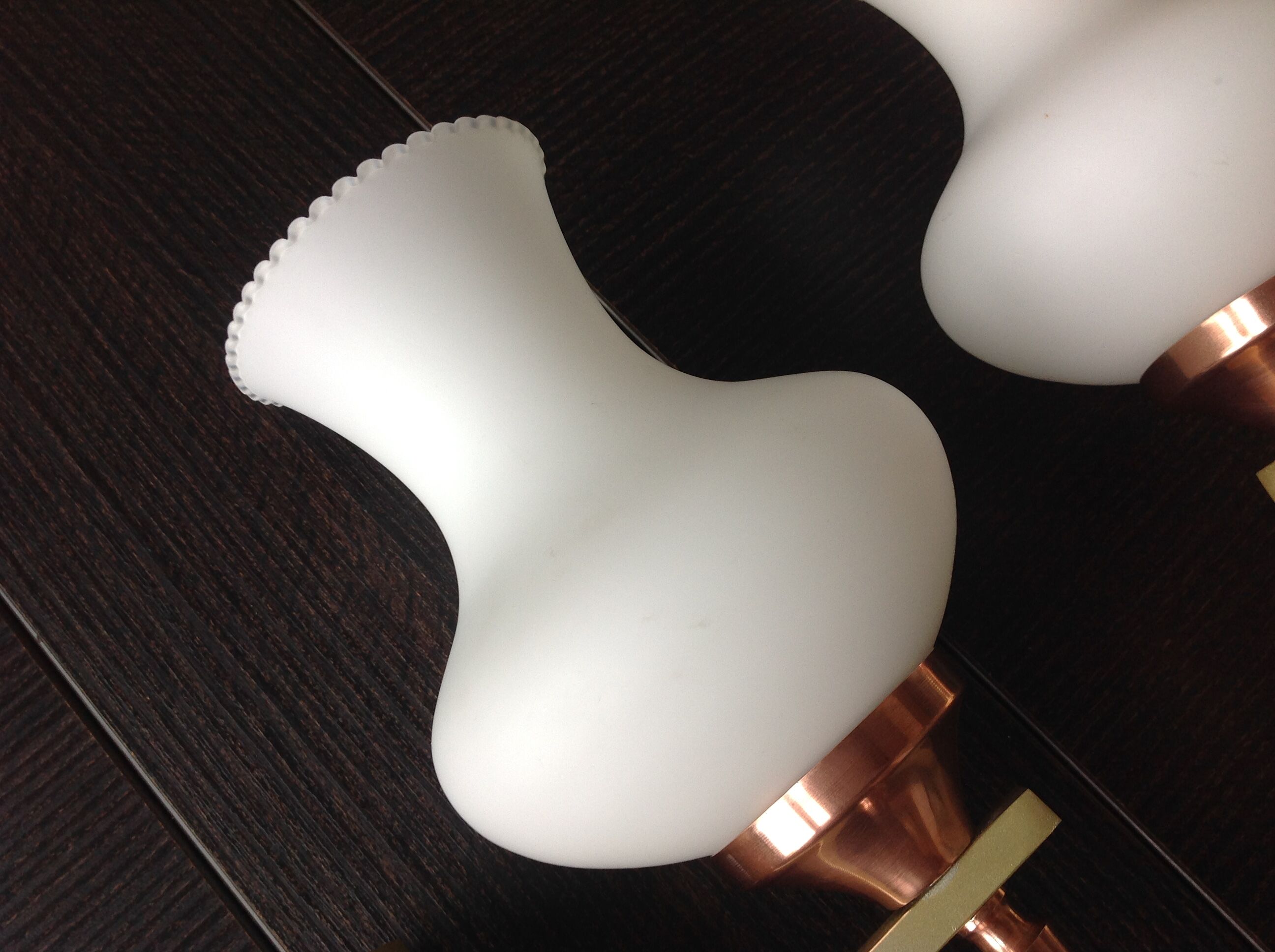 Pair of red copper and white opaline sconces 60s-70s