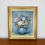 Tableau nature morte bouquet de fleurs, cadre doré