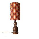 Lampe à poser vintage bois & imprimé graphisme seventies