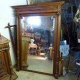 Old very large mirror Henri 2 wooden frame with columns beveled glass