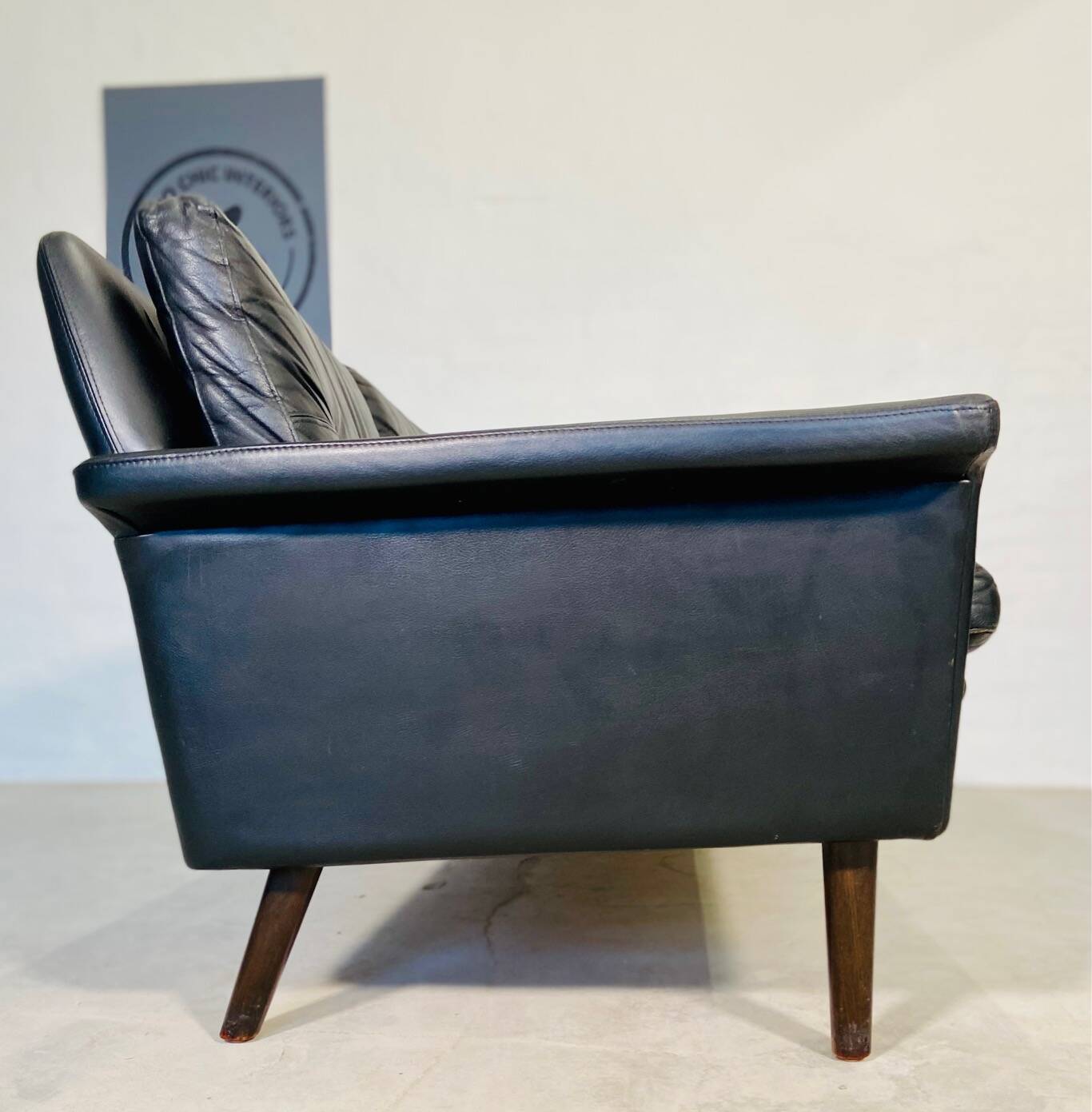 Vintage danish retro nili stoppmøbler 3 person sofa in black leather 1960s