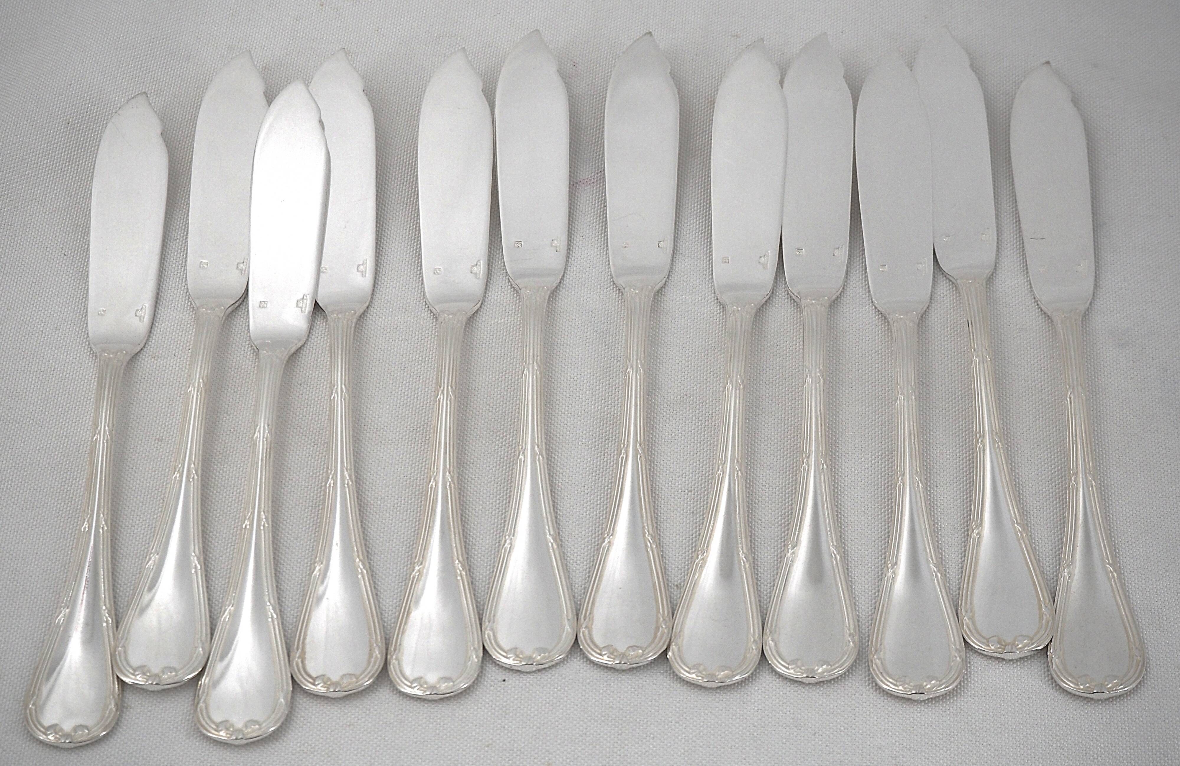 Christofle Ruban 12 fish cutlery sets 24 pieces silver-plated excellent condition