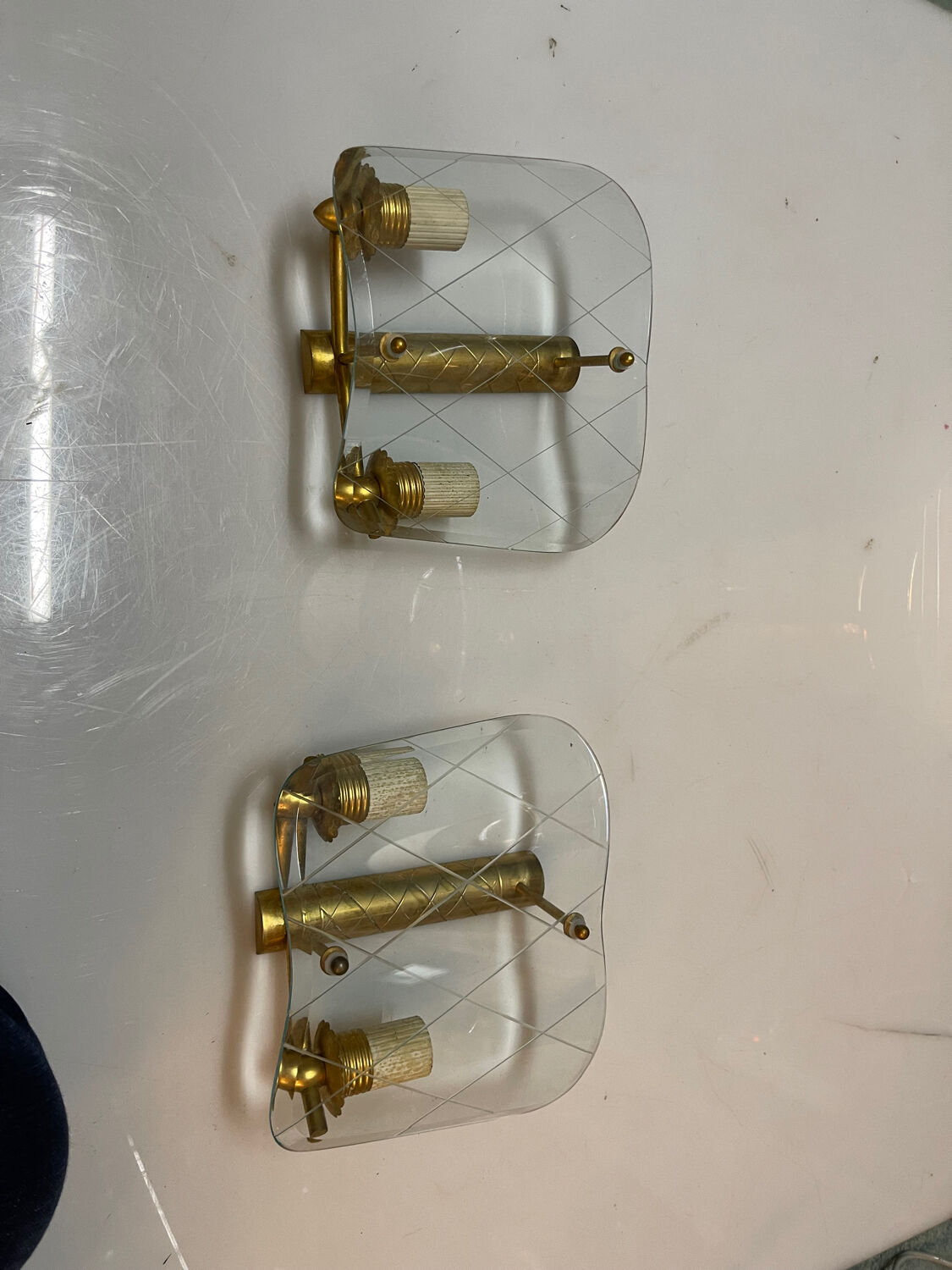 Italian Brass Glass Sconces 1950’s