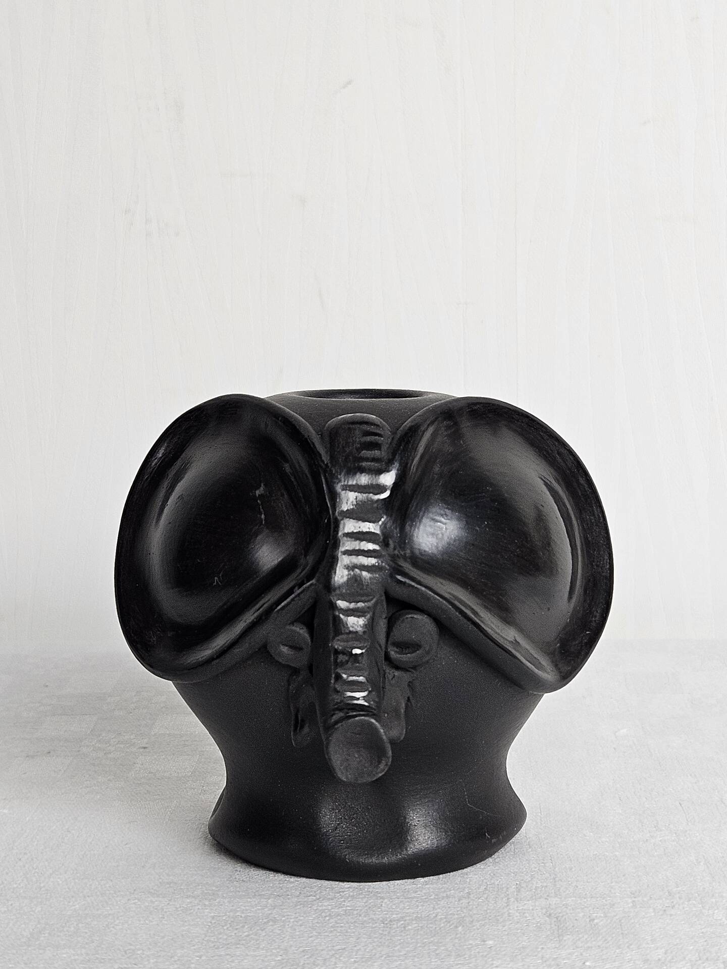 Stylised ceramic elephant candlestick signed vintage