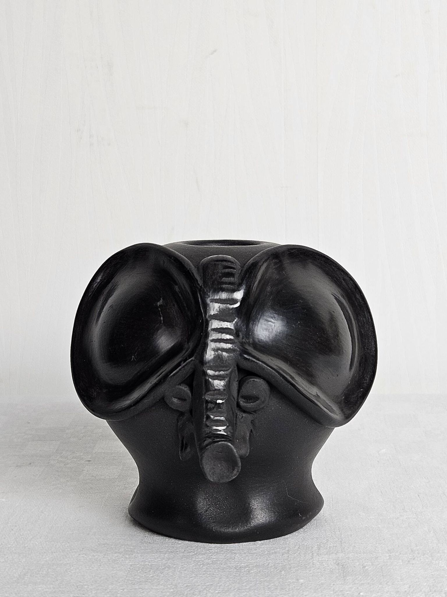 Stylised ceramic elephant candlestick signed vintage