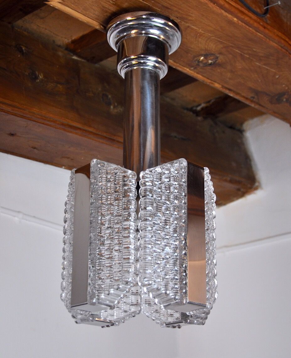 Lustre Kaiser Leuchten, cristaux texturés, Allemagne, 1960
