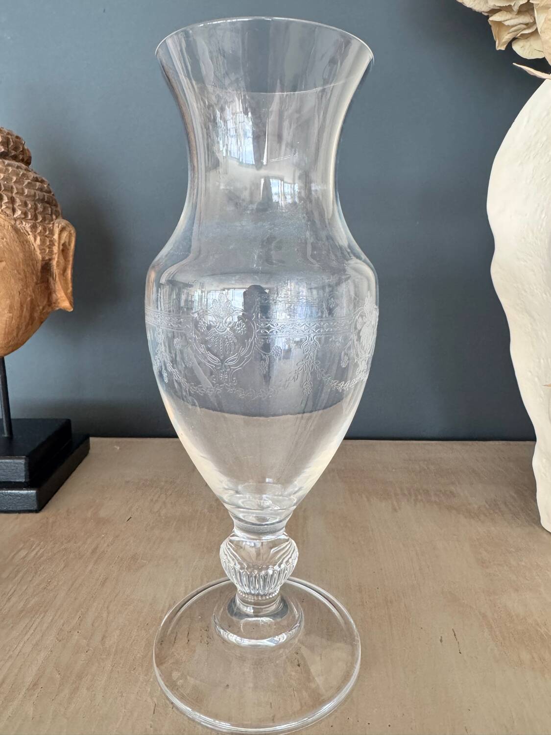 Engraved glass vase