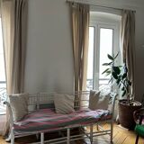 Vintage wooden and rattan bench