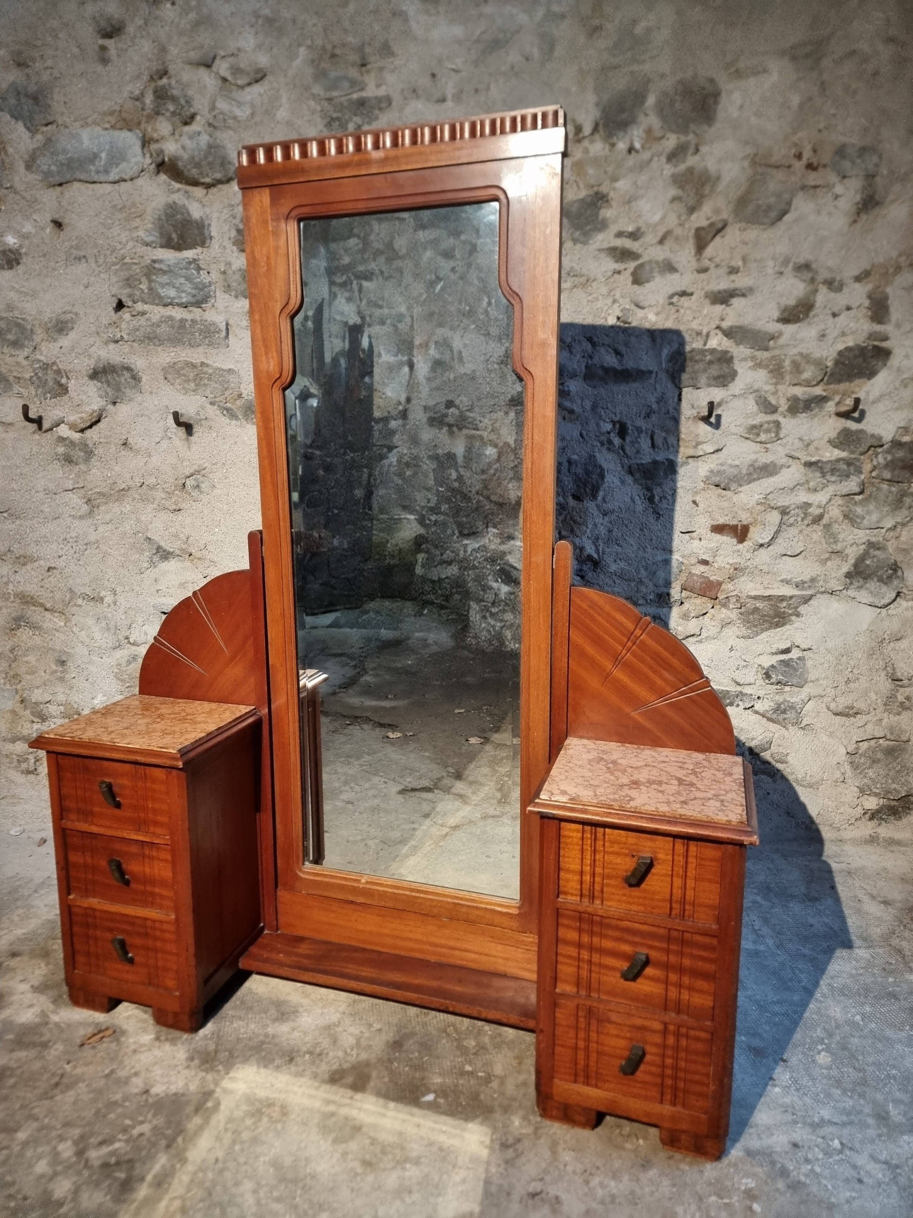 Art Deco mahogany dressing table with bevelled tilting mirror, France, 1920s–1930s.