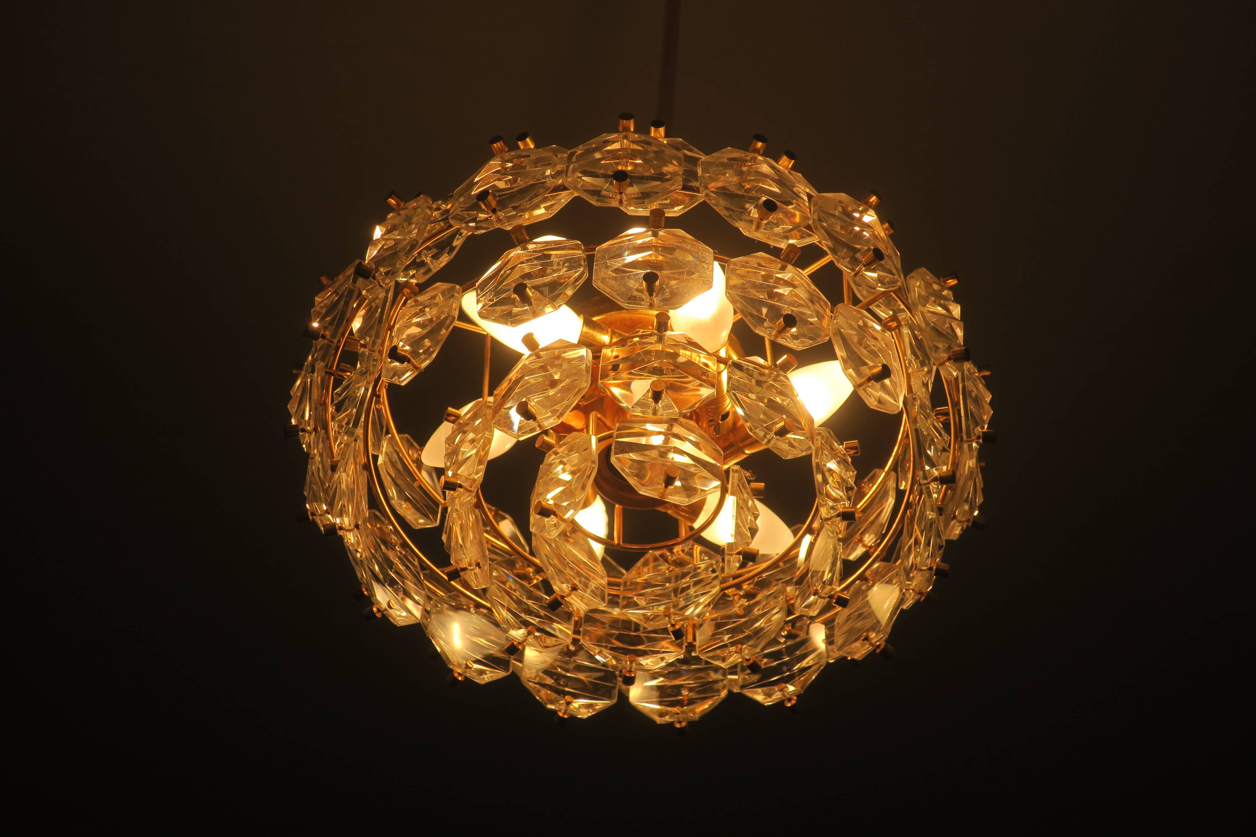 Kinkeldey gold plated and faceted glass chandelier, 1960s