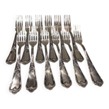 12 silver-plated metal table forks, Ercuis silversmith, Louis XV 29