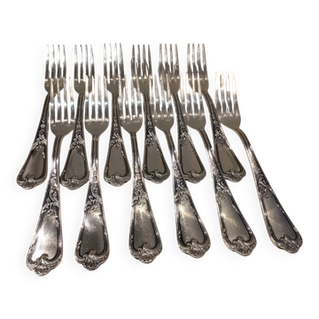 12 silver-plated metal table forks, Ercuis silversmith, Louis XV 29