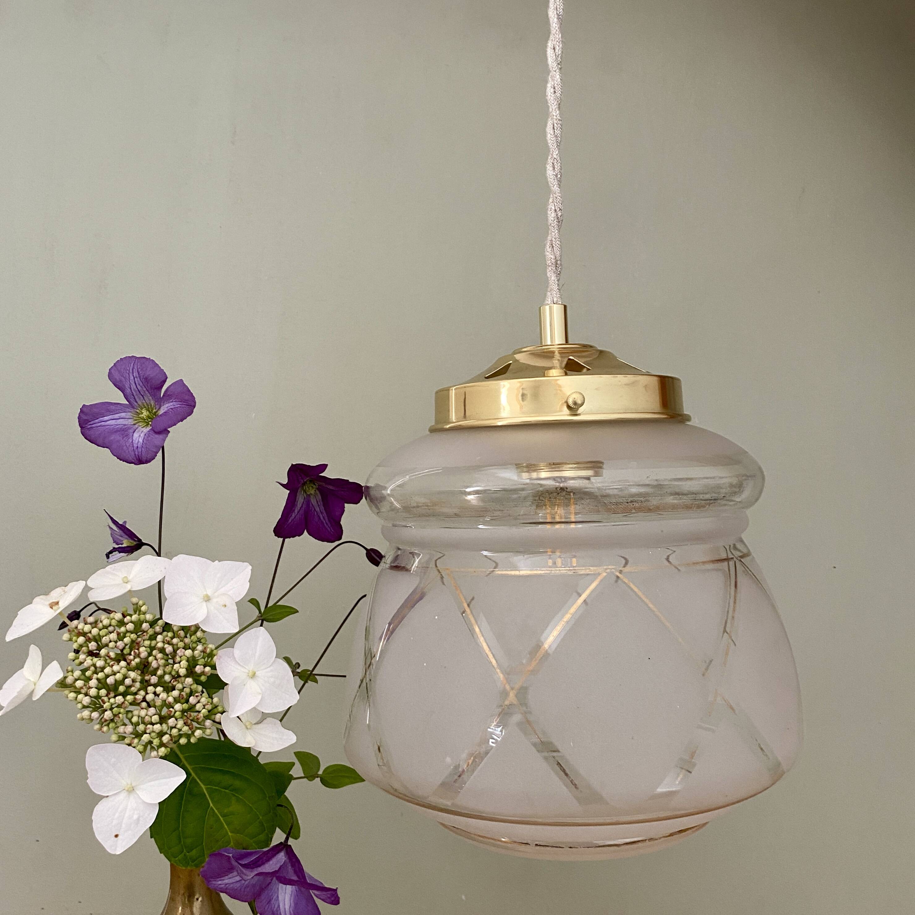 Vintage white and gold art deco globe pendant light