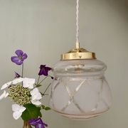 Suspension globe vintage art déco blanc et doré