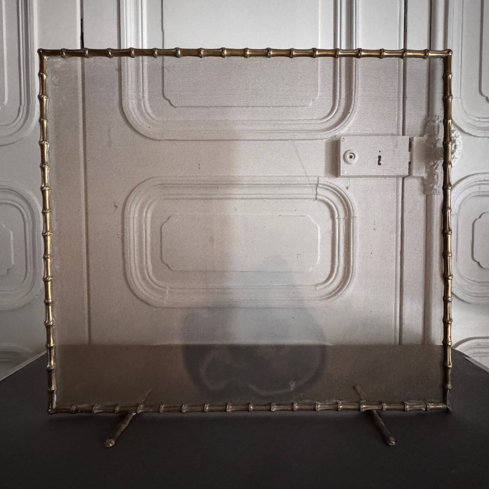 Gilt bronze fire screen with bamboo decoration, mid-20th century