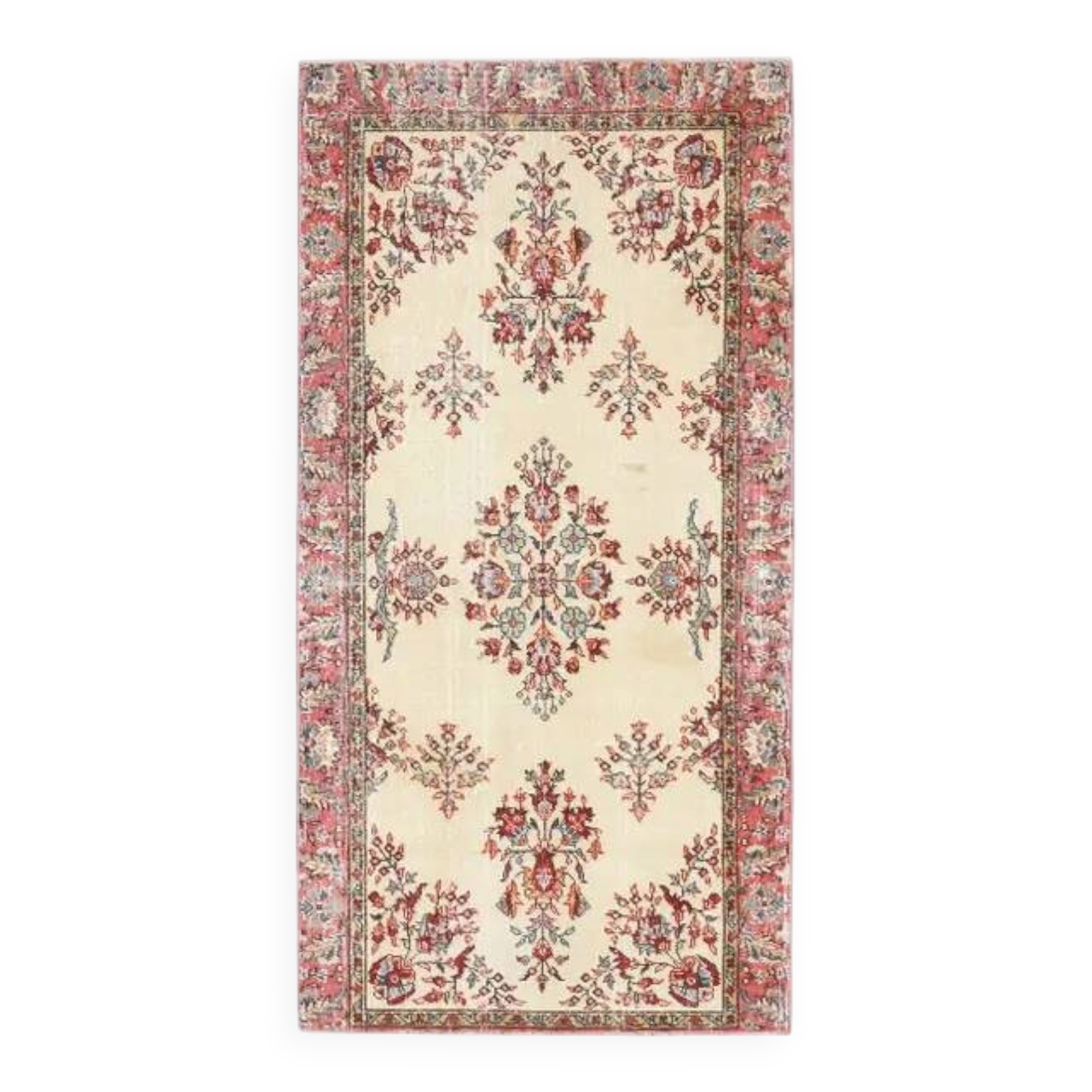 1970s Turkish Oushak Handmade Wool Cotton Beige Area Rug 103x206