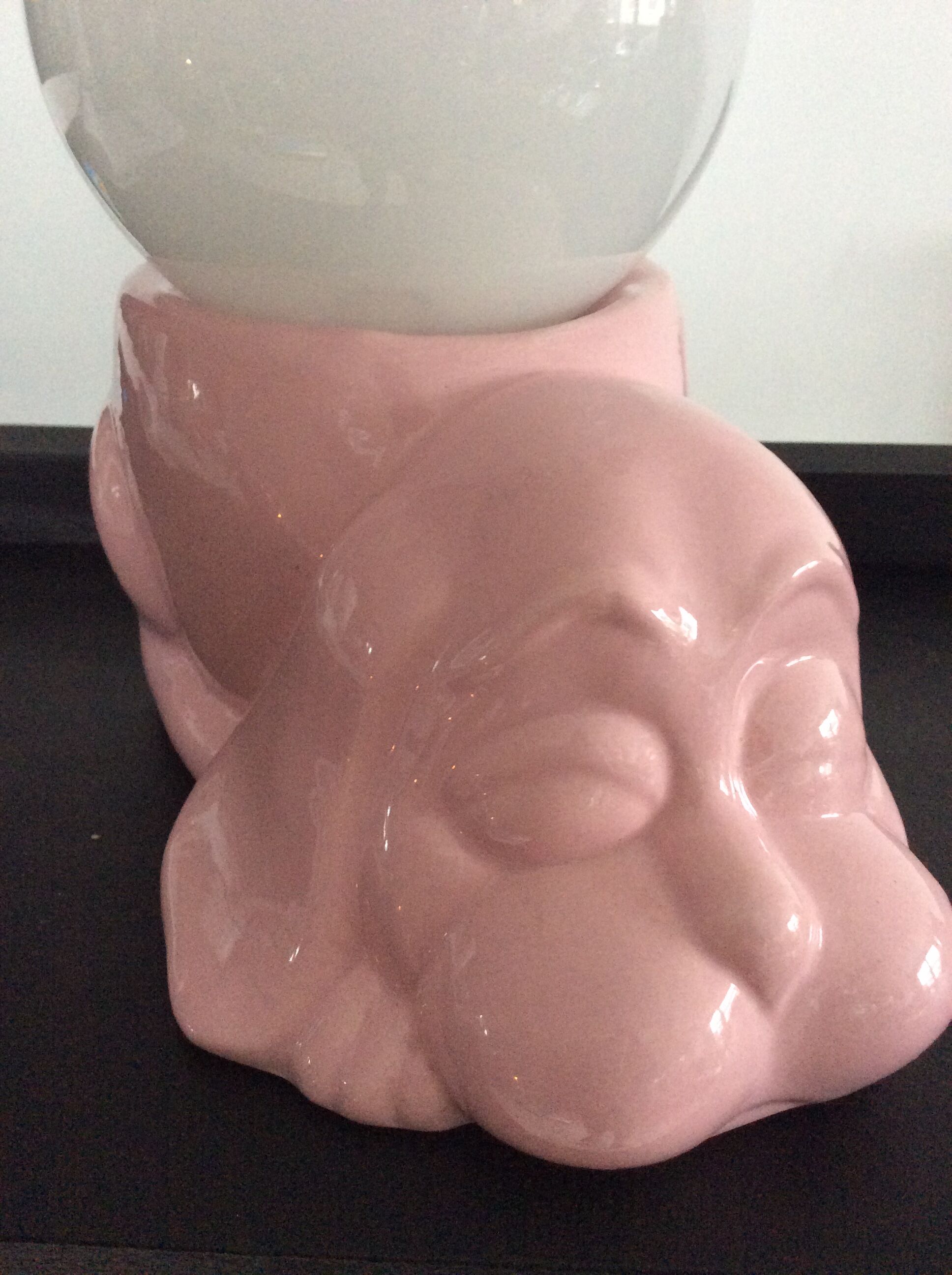 Vintage lamp dog ceramic opal globe 70s-80s