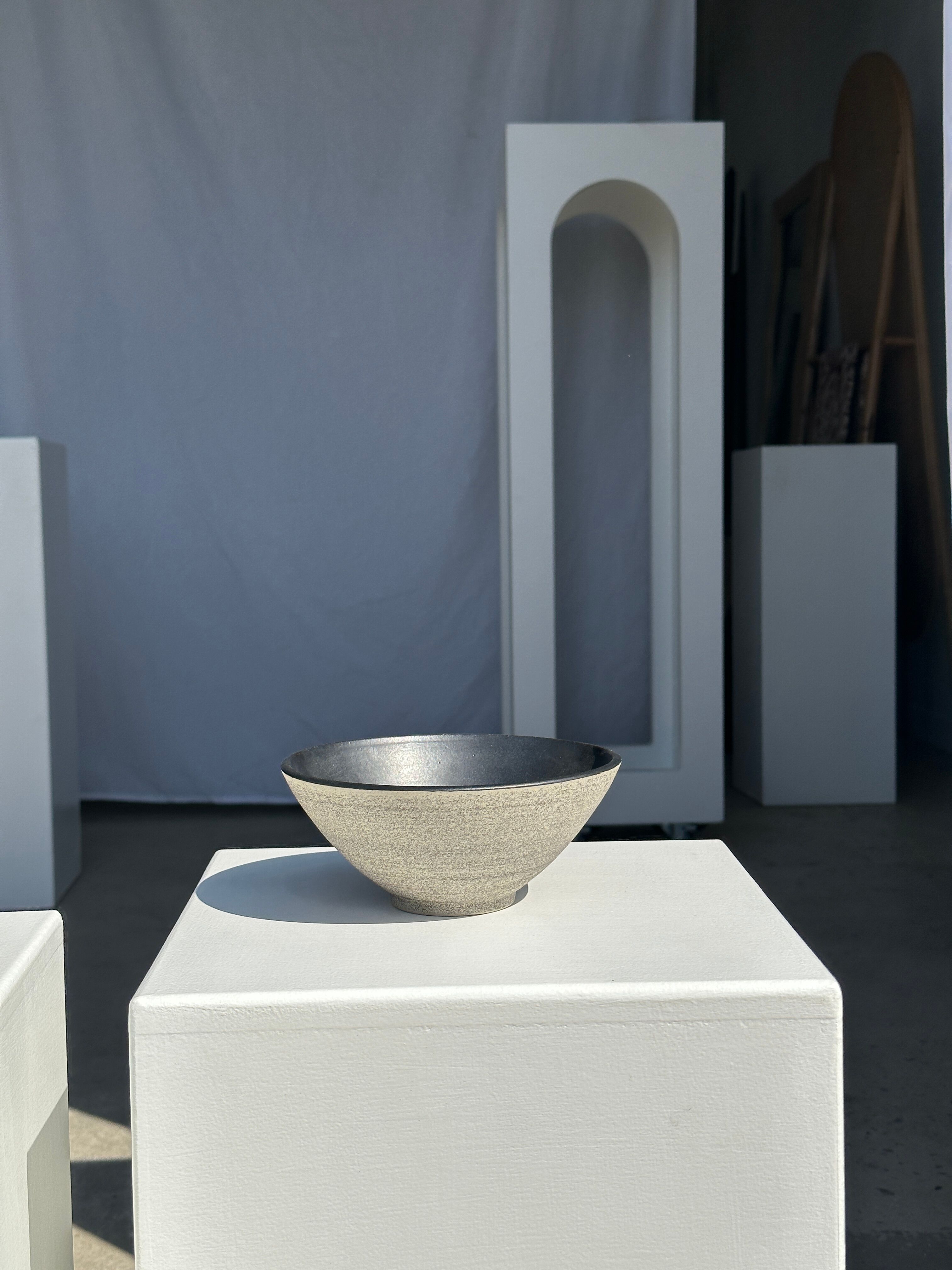 Duo of gray Indonesian ceramic bowls or salad bowls