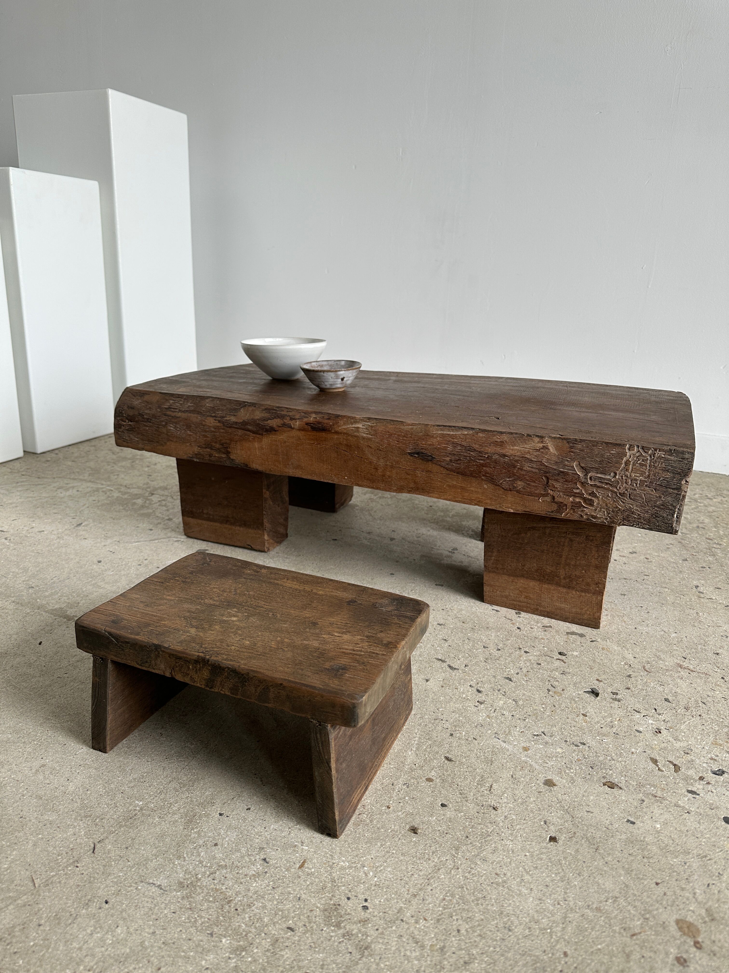 Asian solid wood quadripod brutalist coffee table H30 L81 l42