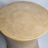 Brutalist monoxyle stool in solid mango wood, hourglass shape, 44 cm