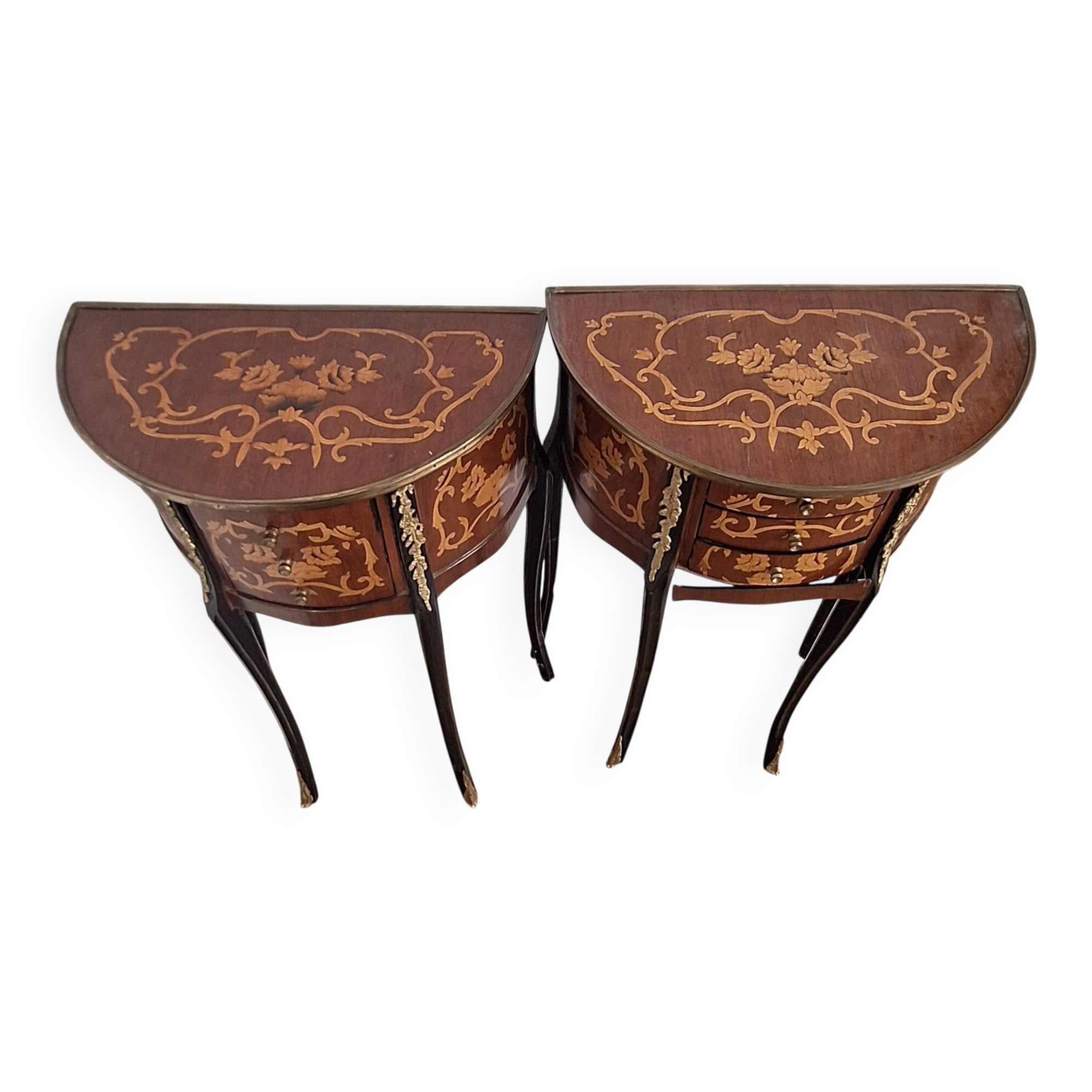 Louis XV style demi-lune consoles