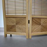 Room divider, French blonde beech louvered screen, 1960s, width 155 cm, height 185 cm