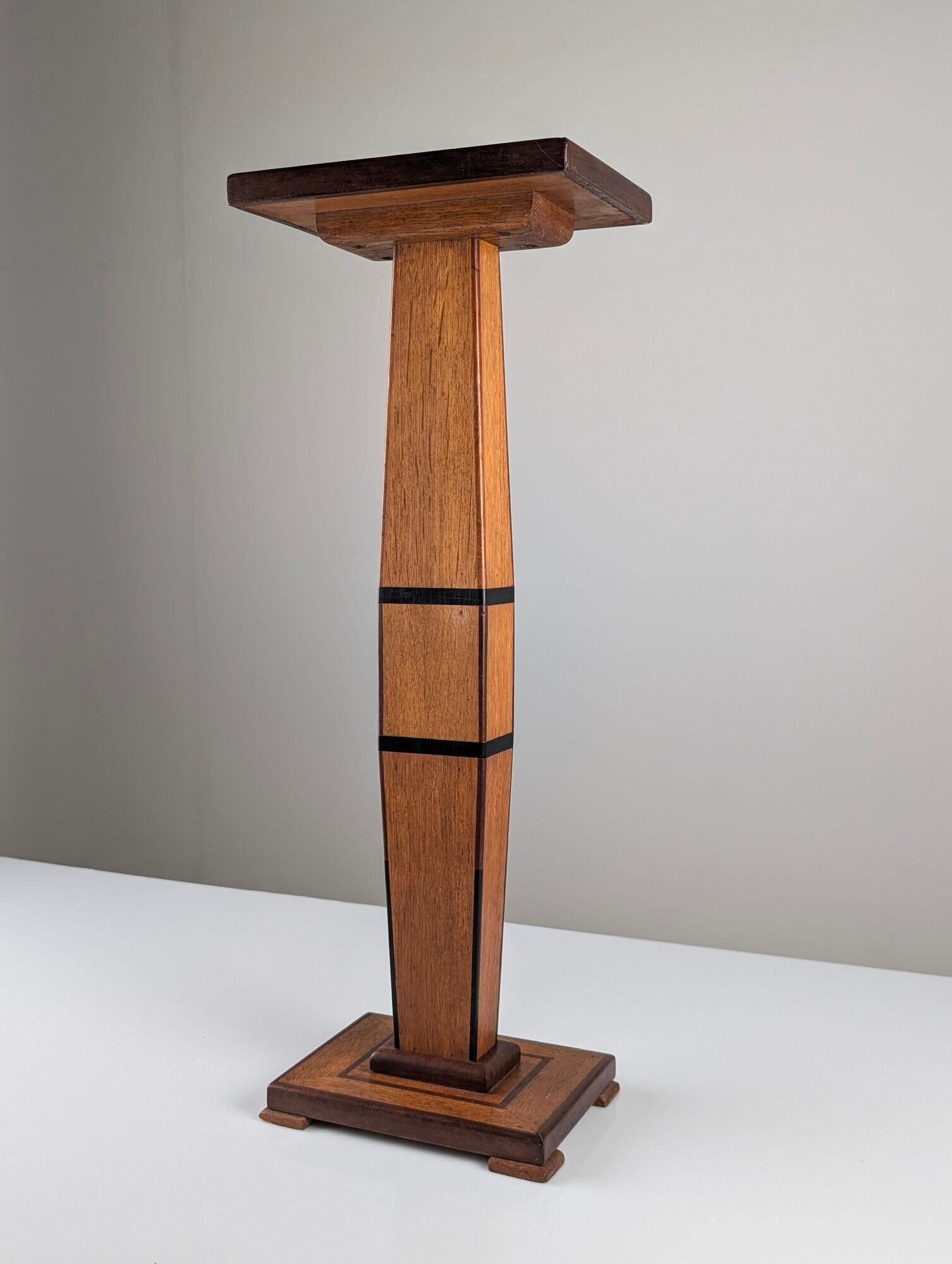 Art Deco pedestal column in wood with geometric marquetry, France, 1920s