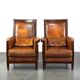 Vintage Art Deco Sheepskin High Back Armchair Set with Wood Finish