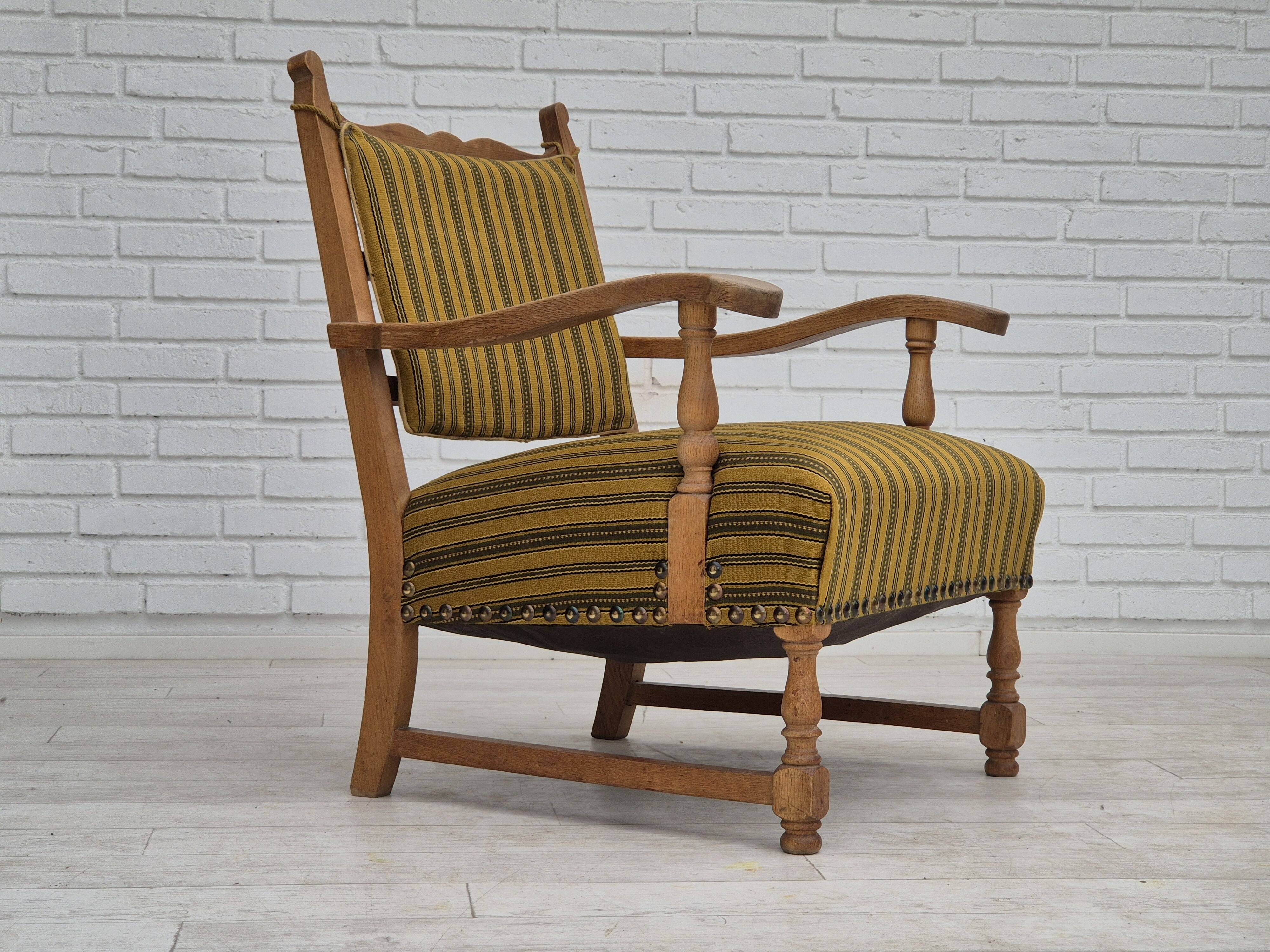 1960s, Danish lounge chair, original very good condition, furniture wool, solid oak wood.