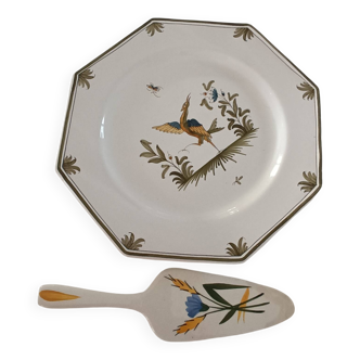 Ensemble de plat et pelle à gâteaux en porcelaine de moustiers