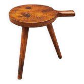 Tabouret tripode ancien  en chêne massif art populaire 