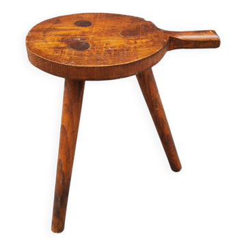 Tabouret tripode ancien  en chêne massif art populaire 