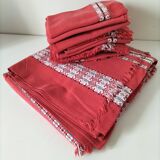 Tablecloth and 12 vintage cotton Basque-style napkins.