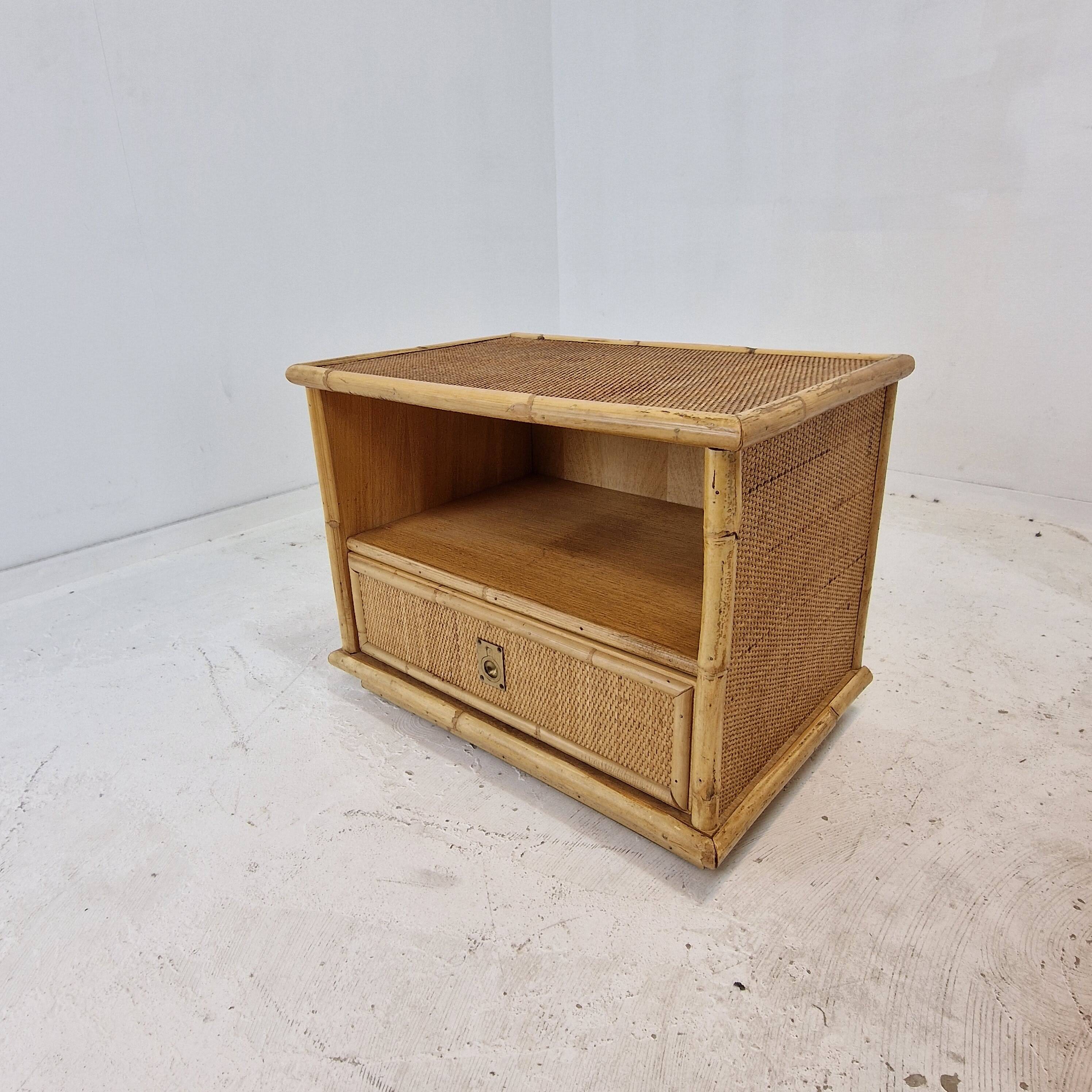 Bamboo and Rattan Pair of Bedside Tables Nightstands by Dal Vera, Italy 1970s