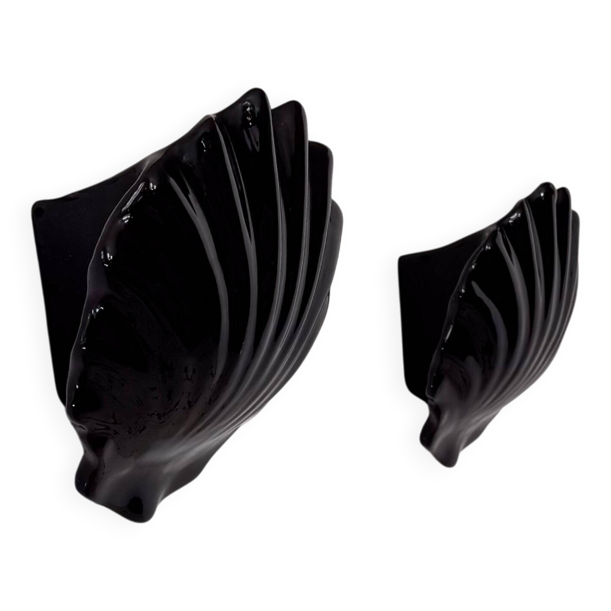 Pair of vintage wall lights in black porcelain, France 1970.
