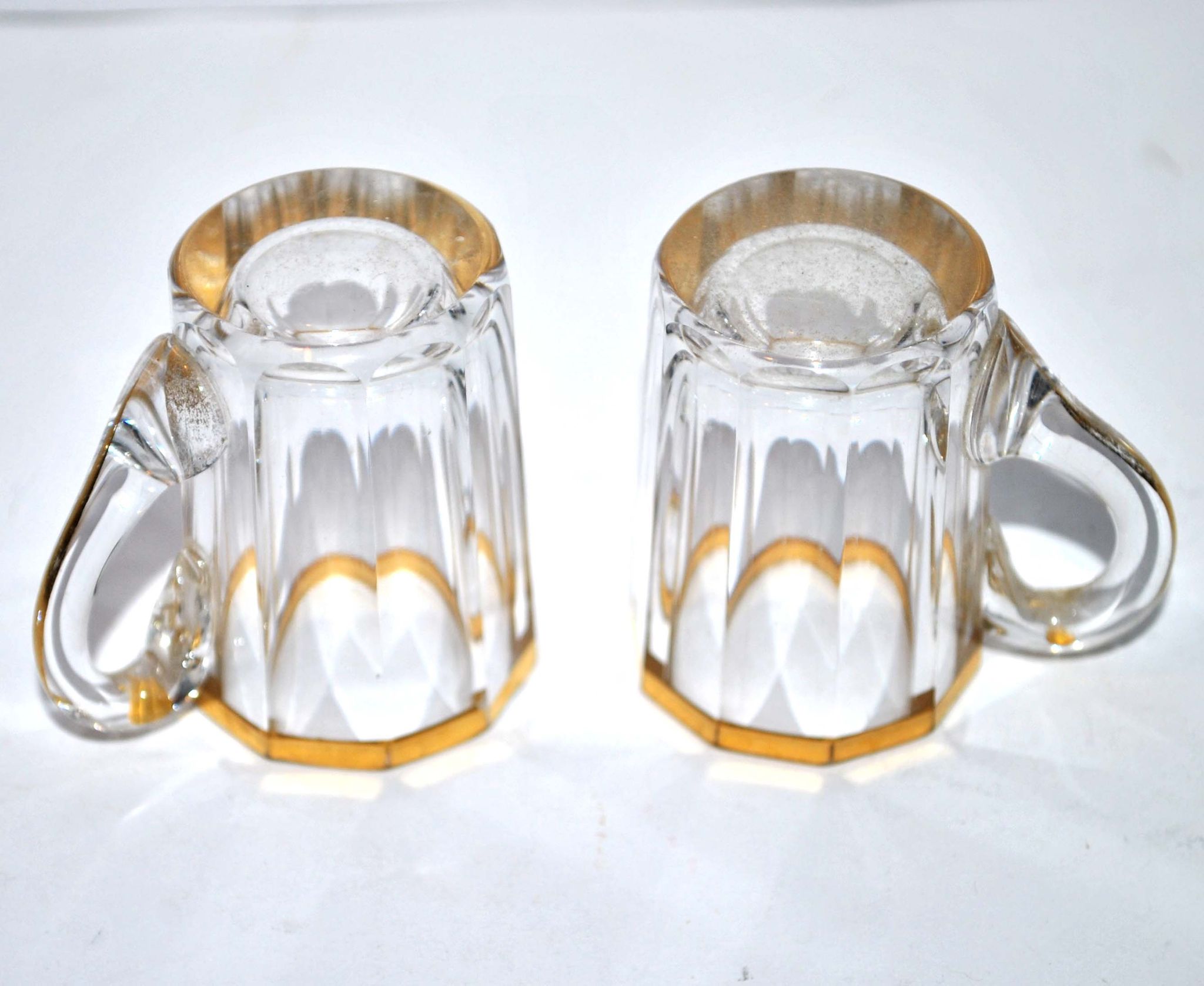Baccarat set of 2 glasses with liquor mug in gilded cut crystal 1907 4.5cm