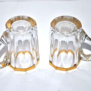 Baccarat set of 2 glasses with liquor mug in gilded cut crystal 1907 4.5cm