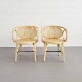 Rattan and cane armchairs, set of 2