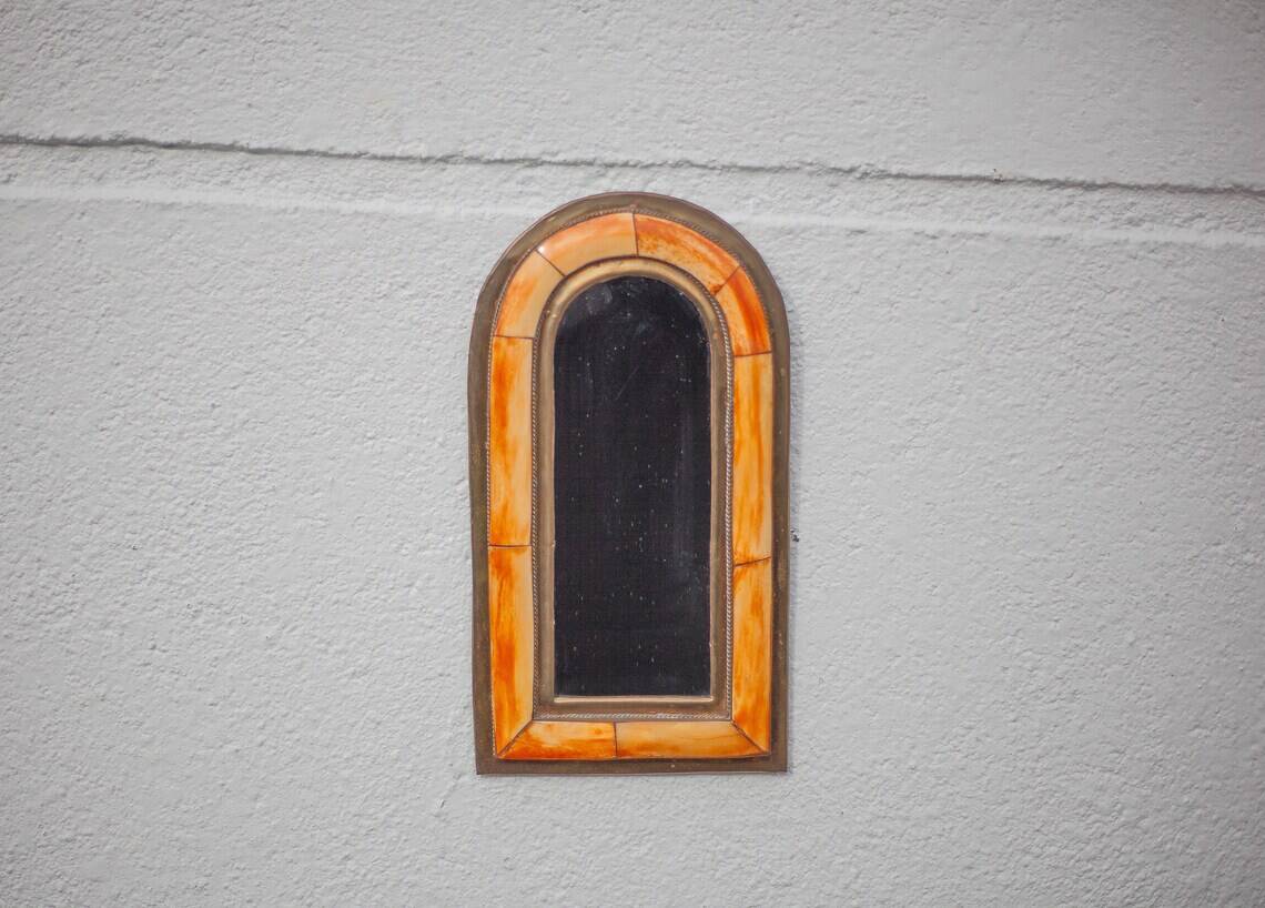 Brass and bone mirror, mirror to hang, wall mounted, Moroccan mirror, interior decoration, home decor