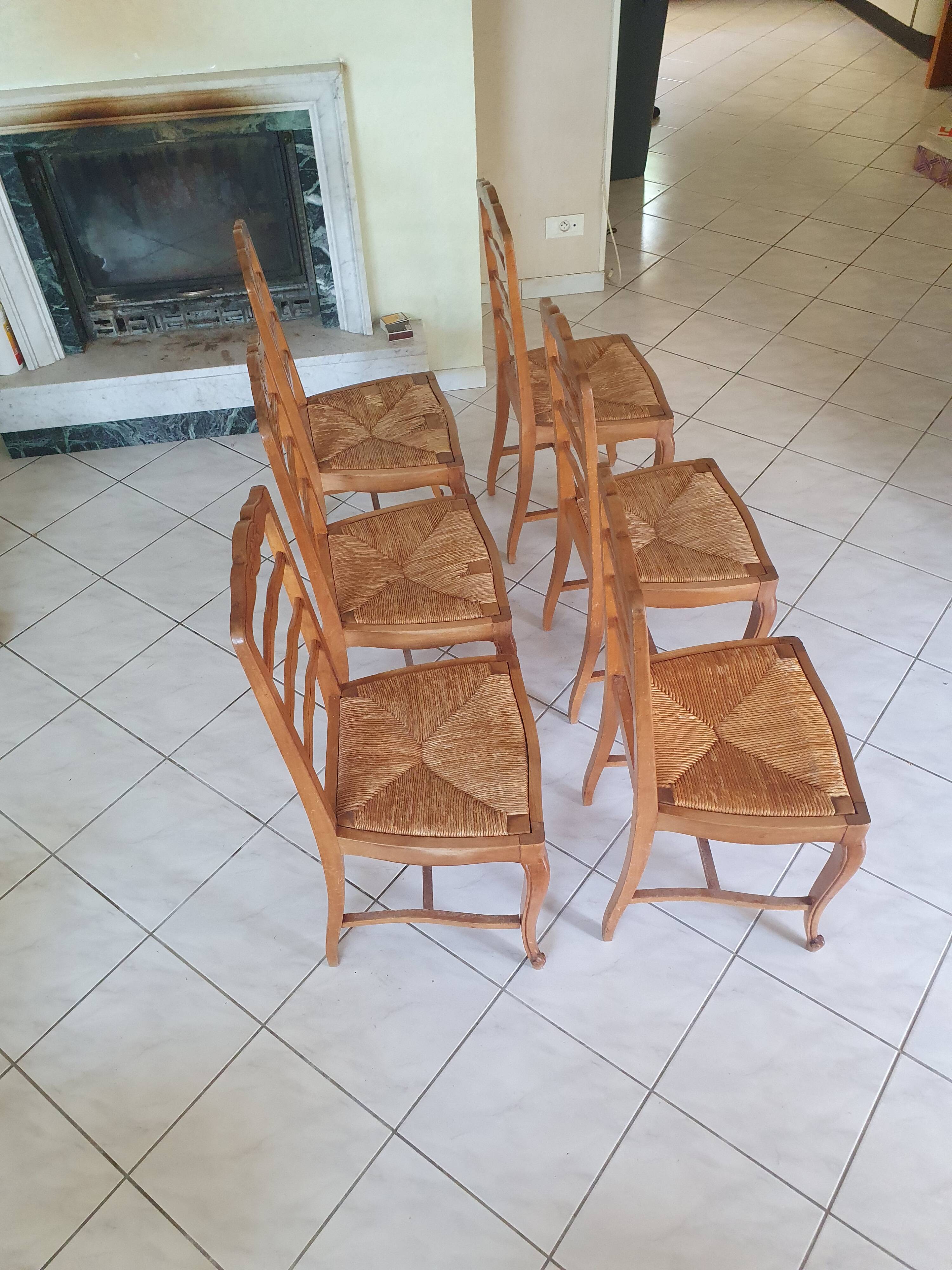 6 cherry wood chairs in Louis XV style