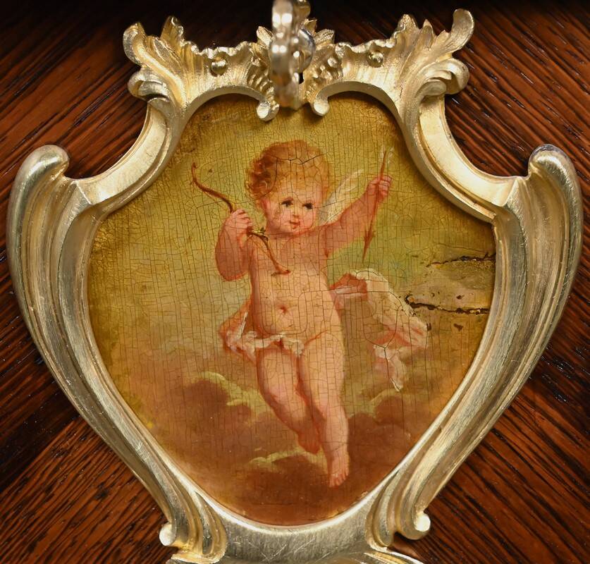 Small working coffee table in marquetry, Louis XV style – late 19th century.