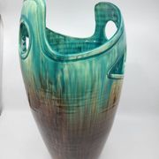 Accolay vase signed J C in brown and blue ceramic, France, vintage design 1960.