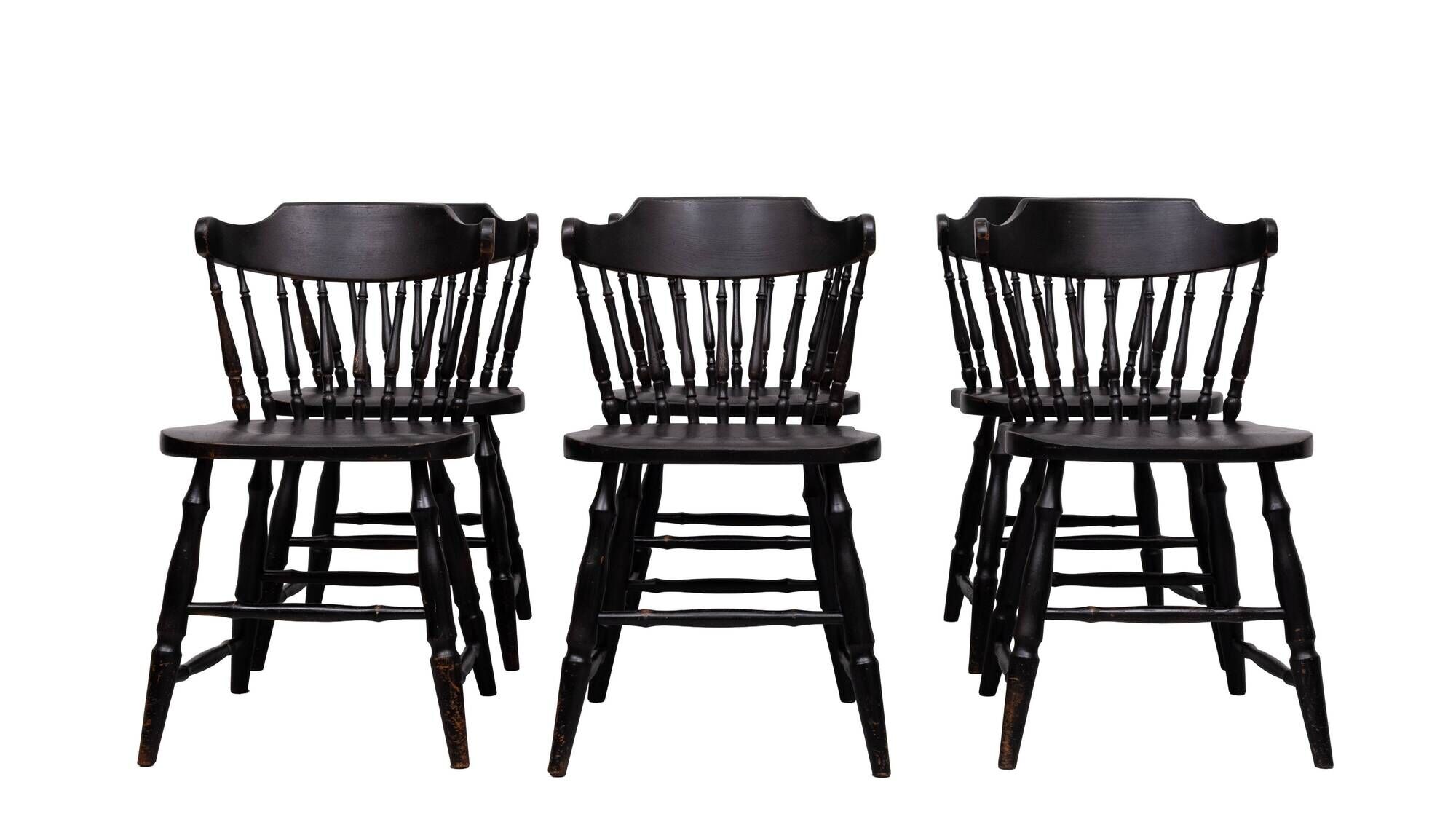 set of 6 Black Oak Windsor style Spindle-back dining chairs. Holland