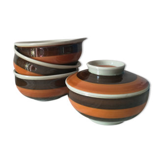Set of 3 bowls and a sugar bowl in sandstone, Sweden