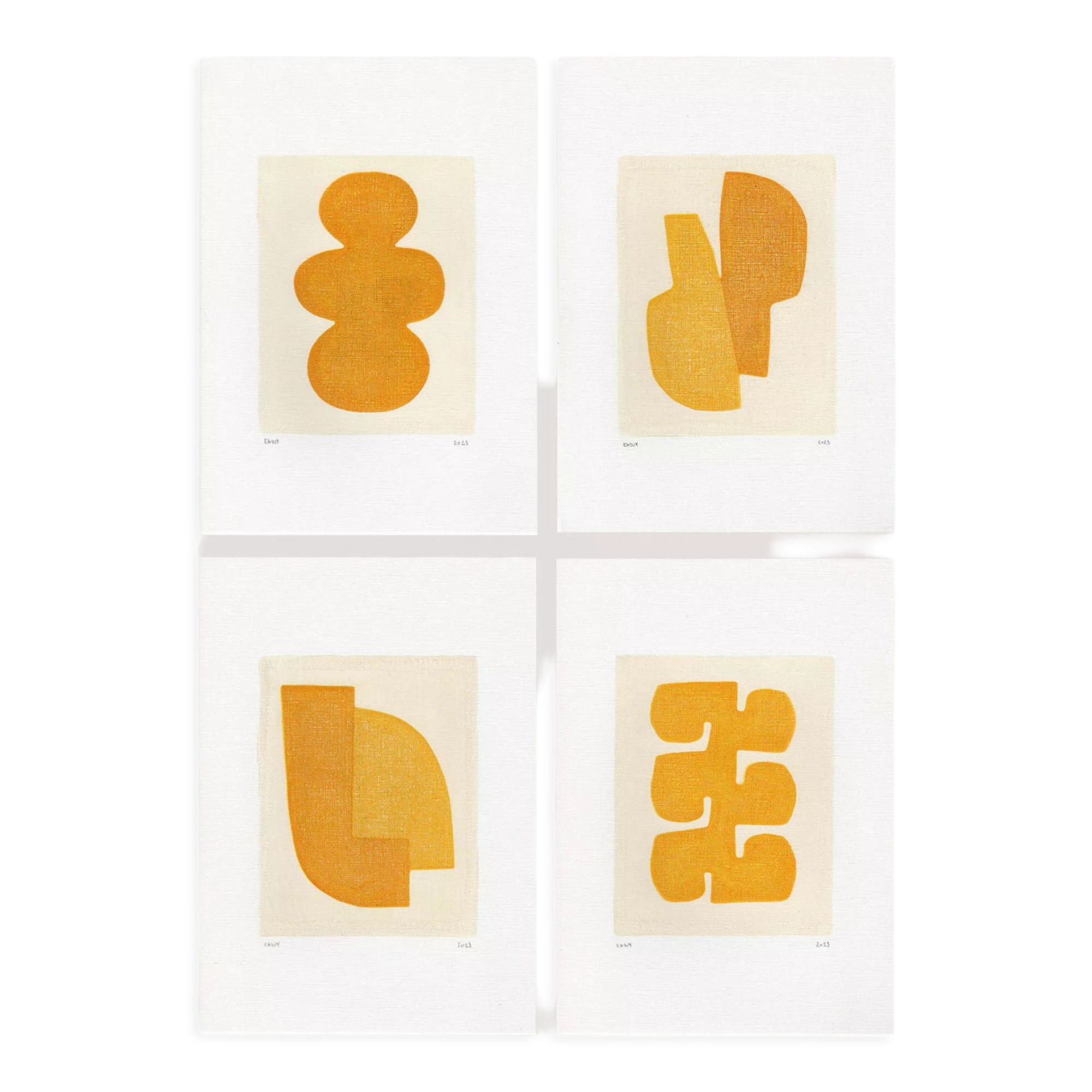 Series of 4 paintings on paper - yellow abstract compositions - signed Eawy