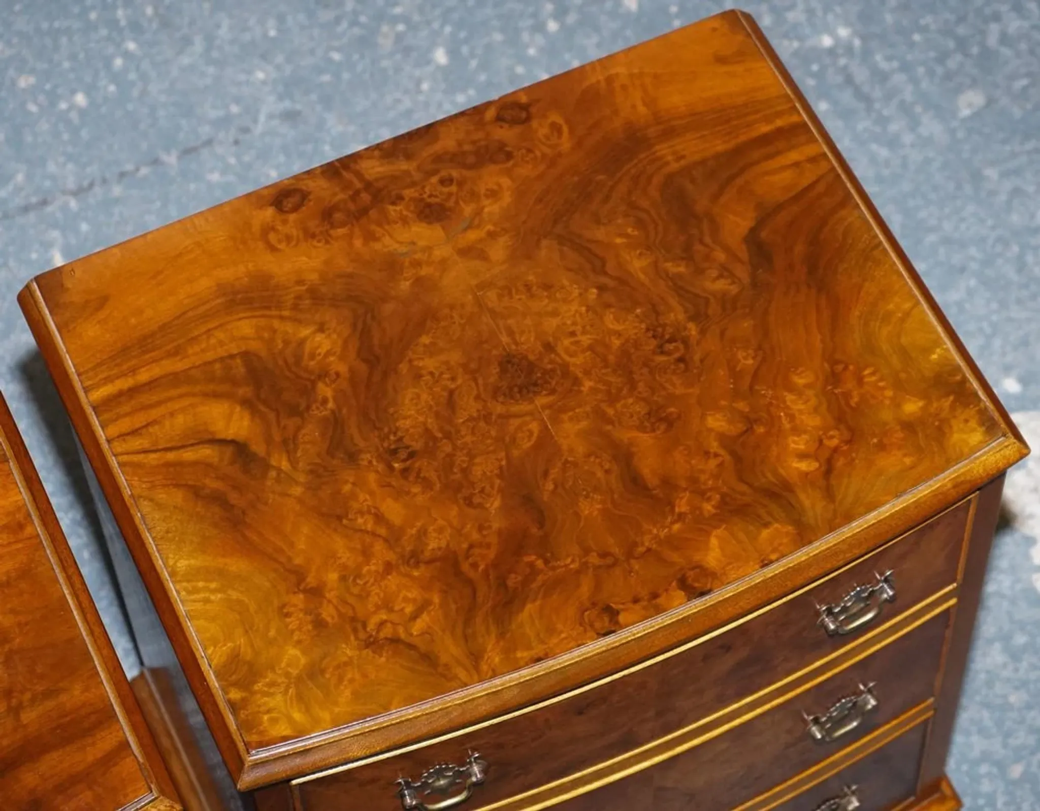 Nightstands in Walnut Burl with Drawers, Set of 2