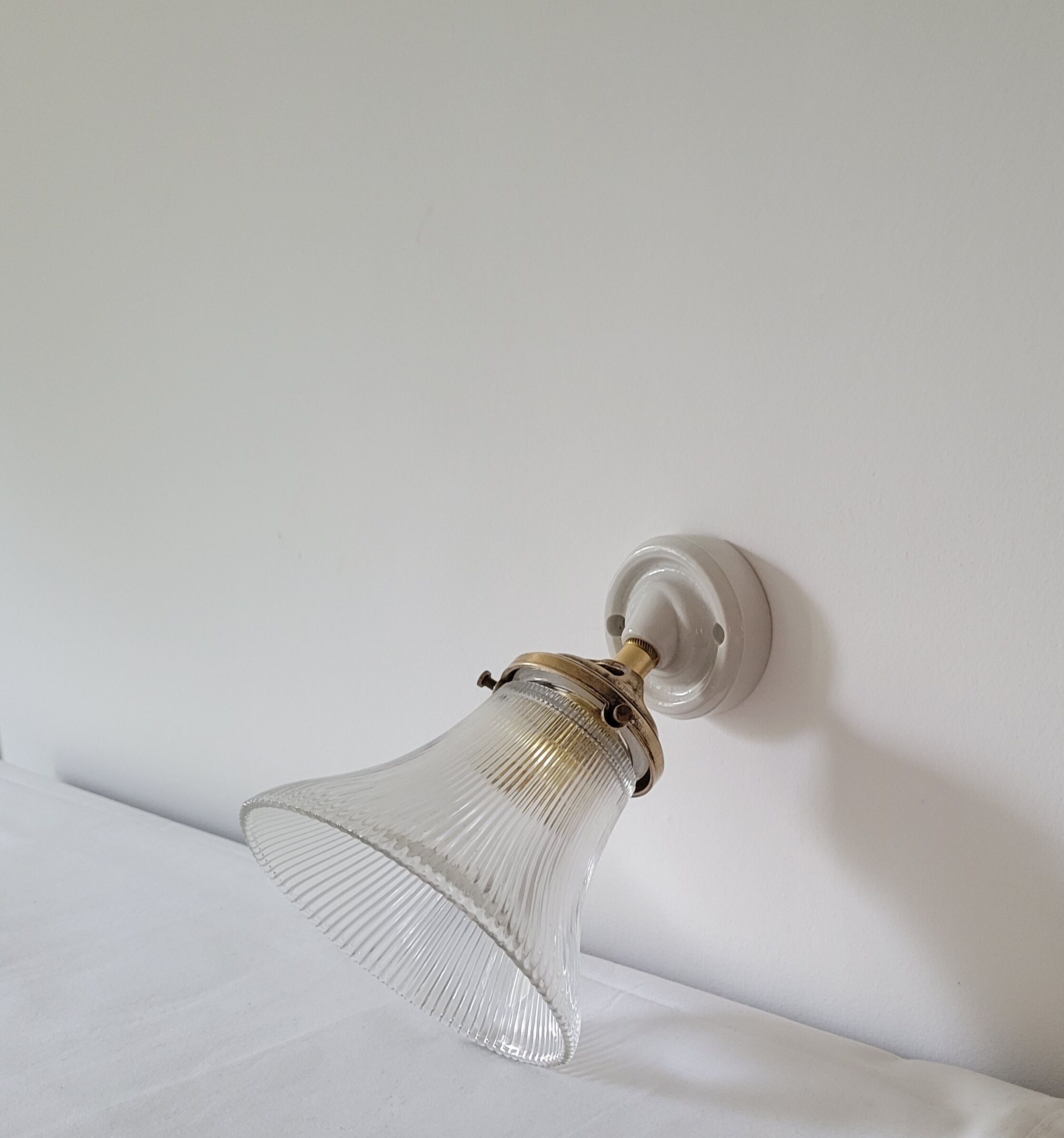 Porcelain wall lamp and Holophane style glass